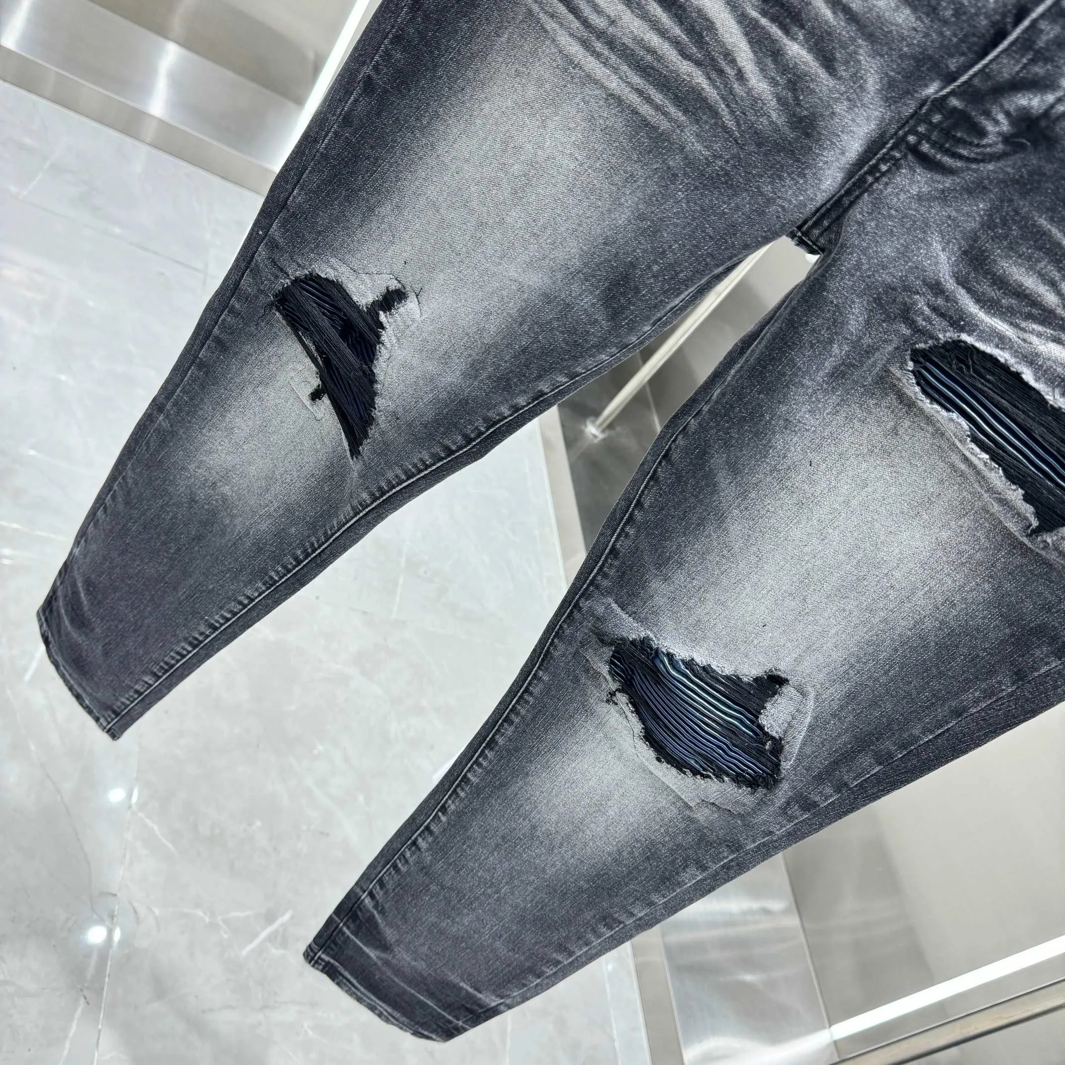 P290 Amiri ripped craft street fashion slim fit stretch jeans Color Black Size 30 32 34 36 38