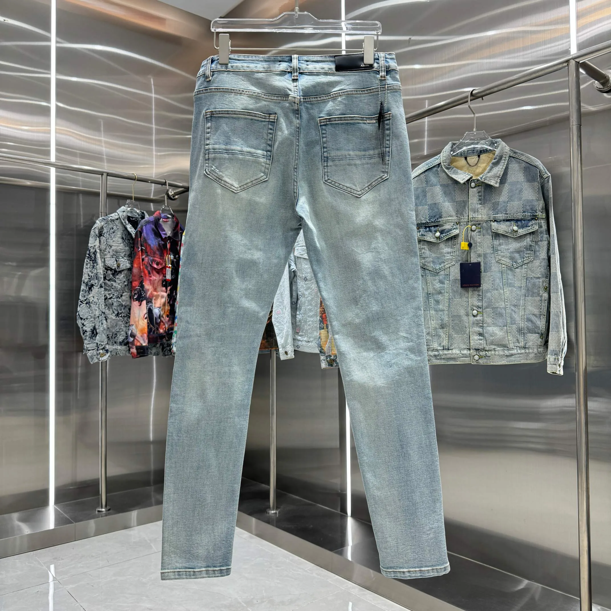 P290 Amiri ripped street fashion slim fit stretch jeans color blue size 30 32 34 36 38