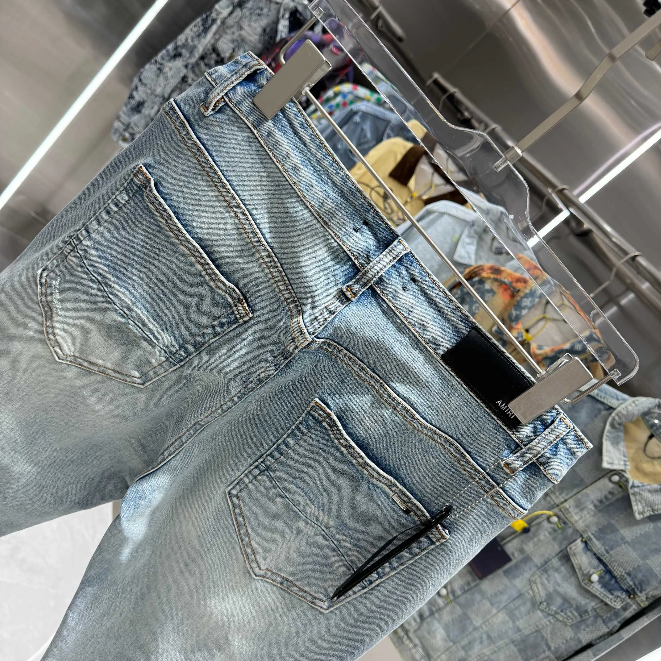 P290 Amiri ripped street fashion slim fit stretch jeans color blue size 30 32 34 36 38