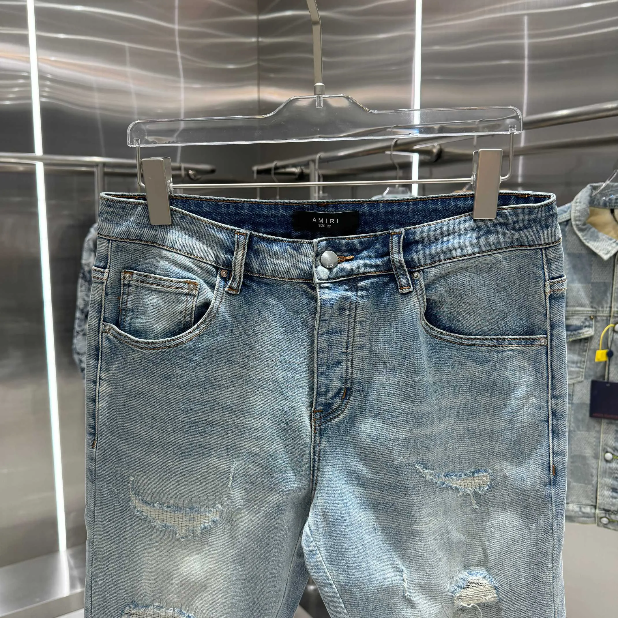 P290 Amiri ripped street fashion slim fit stretch jeans color blue size 30 32 34 36 38