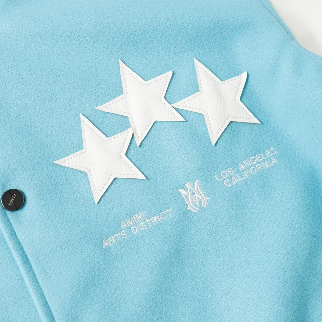 P370 Amiri2024ss Star ⭐ Baseball Jacket - Using laser burning patch technology, pocket hardware zipper design, full of uniqueness - 700g dragon and phoenix nylon and litchi pattern PU collide💥 Fashionable and versatile M L Xl xxl