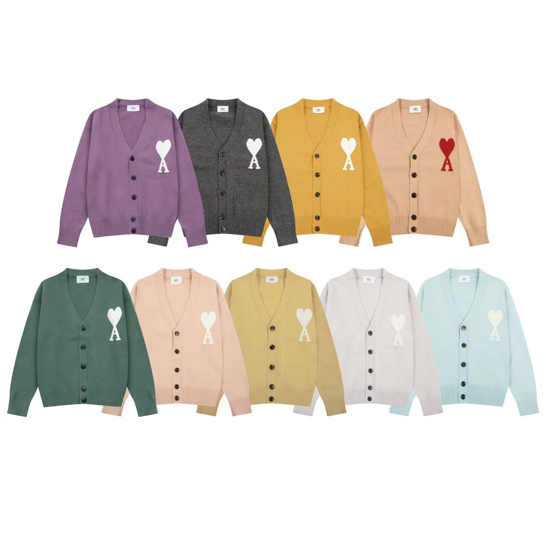 A8129# AMI Paris 2024 new autumn and winter new color big love alpaca blended soft and waxy knitted cardigan cloud sweater jacket Oversize version for men and women Color: ice blue light yellow light pink purple gray apricot turmeric dark gray turquoise dark purple Size: S-XL