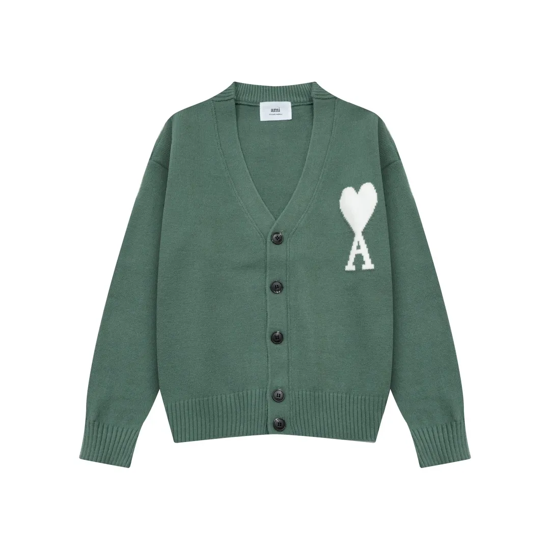 A8129# AMI Paris 2024 new autumn and winter new color big love alpaca blended soft and waxy knitted cardigan cloud sweater jacket Oversize version for men and women Color: ice blue light yellow light pink purple gray apricot turmeric dark gray turquoise dark purple Size: S-XL