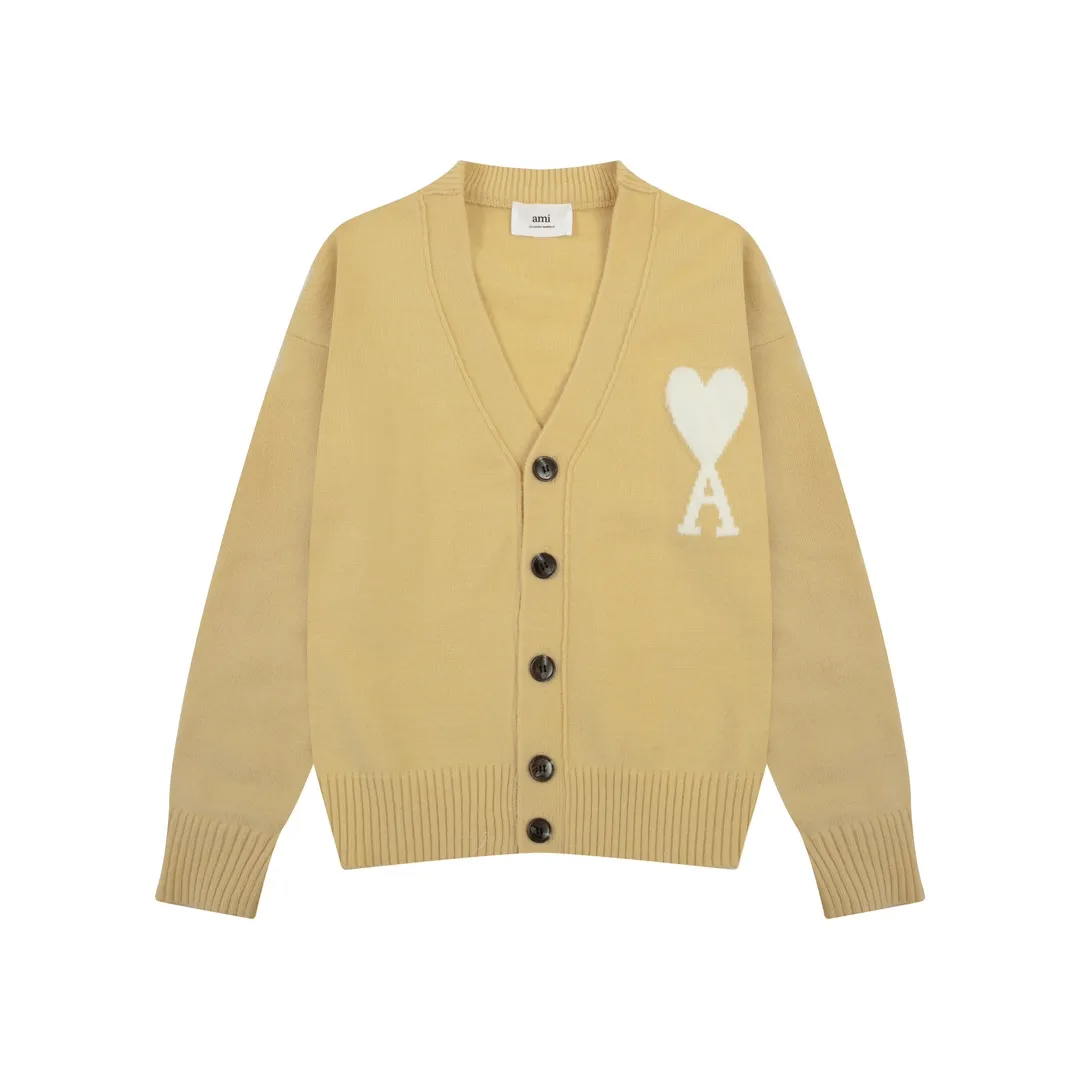 A8129# AMI Paris 2024 new autumn and winter new color big love alpaca blended soft and waxy knitted cardigan cloud sweater jacket Oversize version for men and women Color: ice blue light yellow light pink purple gray apricot turmeric dark gray turquoise dark purple Size: S-XL
