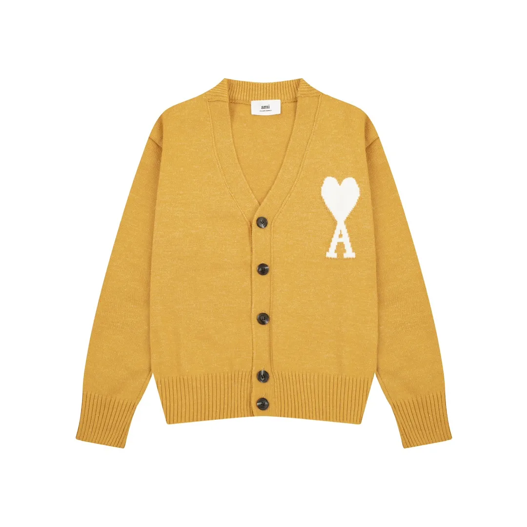 A8129# AMI Paris 2024 new autumn and winter new color big love alpaca blended soft and waxy knitted cardigan cloud sweater jacket Oversize version for men and women Color: ice blue light yellow light pink purple gray apricot turmeric dark gray turquoise dark purple Size: S-XL