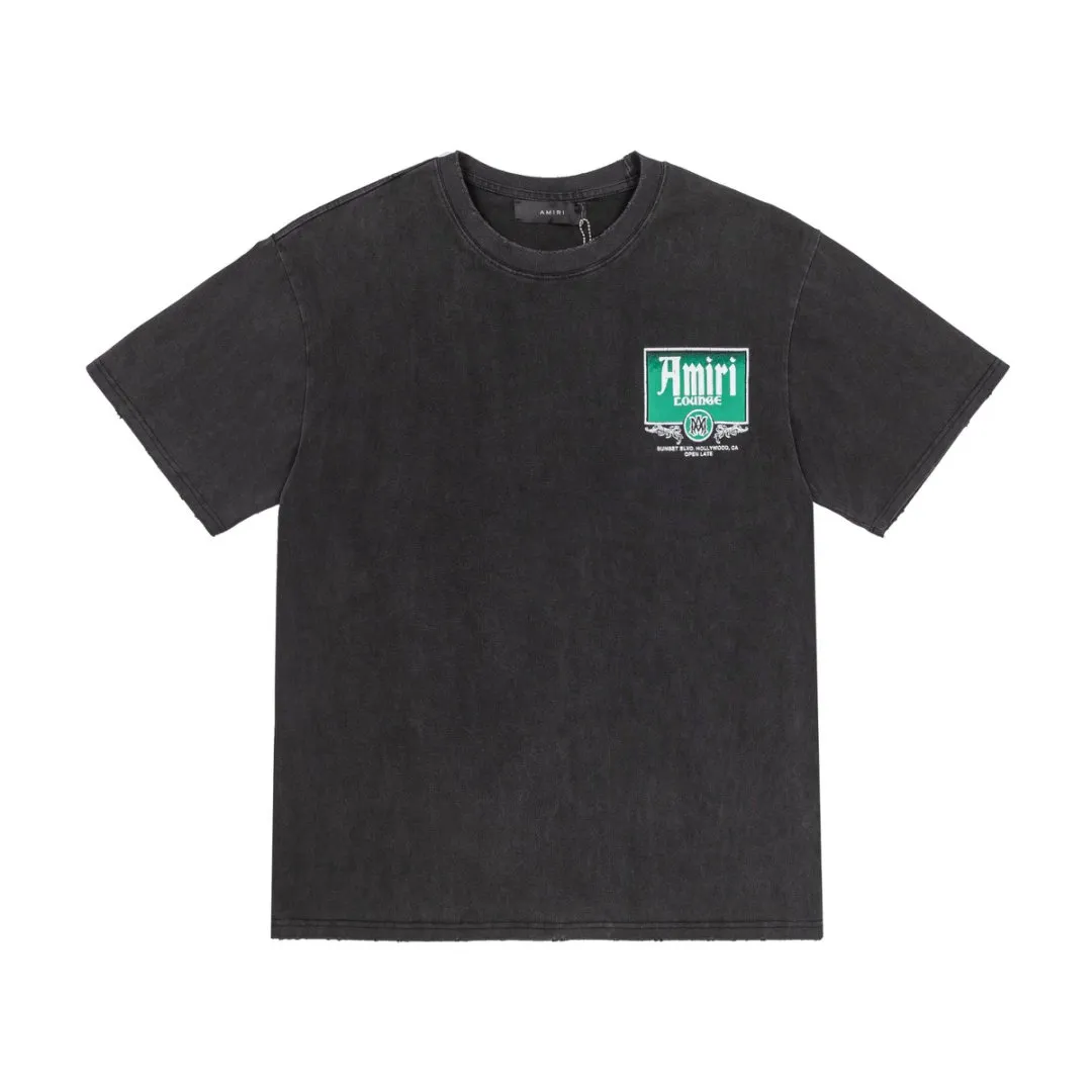 8037#P170, AMIRI cracked logo printed, washed, frayed and fried, loose version of T-shirt, made of 300g fabric, color: black, size: S M L XL