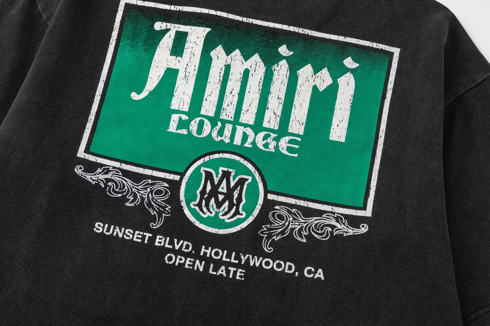 8037#P170, AMIRI cracked logo printed, washed, frayed and fried, loose version of T-shirt, made of 300g fabric, color: black, size: S M L XL