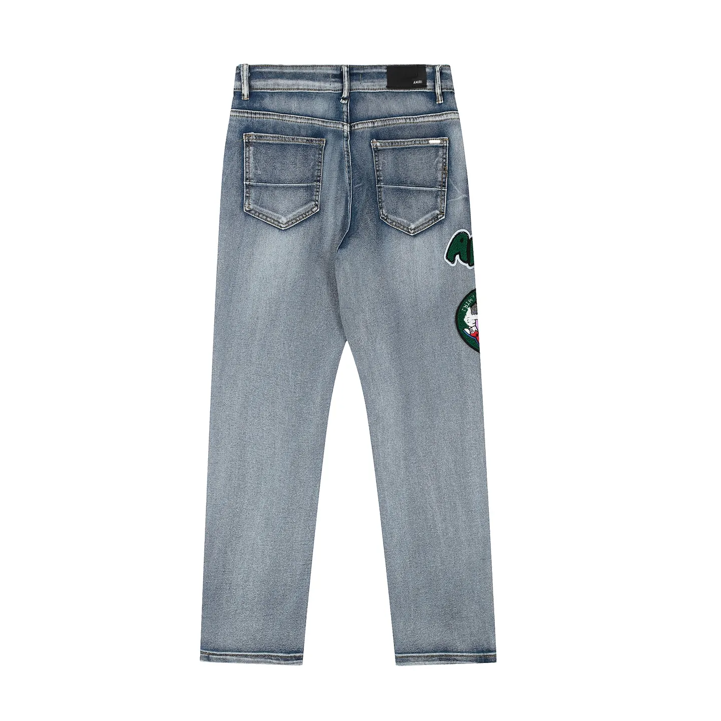 #M54 P168💰 AMIRI patch embroidery jeans trousers AMIRI high street basic ripped tight elastic jeans trousers amiri brand jeans break the production process and cutting of the original jeans, the fabrics are softer and more comfortable Hand-sewn collar label Customized logo buttons Genuine leather tag Color: Picture color Size: 30-32-34-36