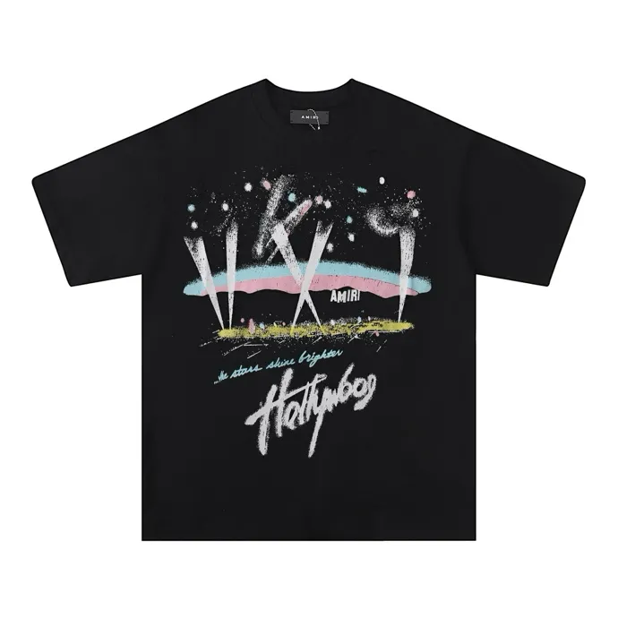 Style number: 722 P114 Fabric: 260g double yarn AMIRI 2025 spring and summer new logo round neck T-shirt high street same style for men and women loose classic letter short sleeves Color: black. Size: S M L XL