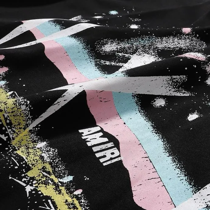Style number: 722 P114 Fabric: 260g double yarn AMIRI 2025 spring and summer new logo round neck T-shirt high street same style for men and women loose classic letter short sleeves Color: black. Size: S M L XL