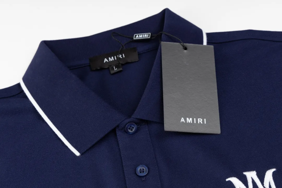 P180 AMIRI/Amiri, the American fashion brand's 2025 spring and summer Polo shirt, the same style is sold at the counter, customized fabrics, excellent texture, contrasting color splicing, ready-made clothes with stylish drapes, comfortable to wear and skin-friendly, heavy workmanship to create the original logo, complete three labels, excellent upper body effect, original purchase, a must-have for men's wardrobe. Color: royal blue Size: M-3XL