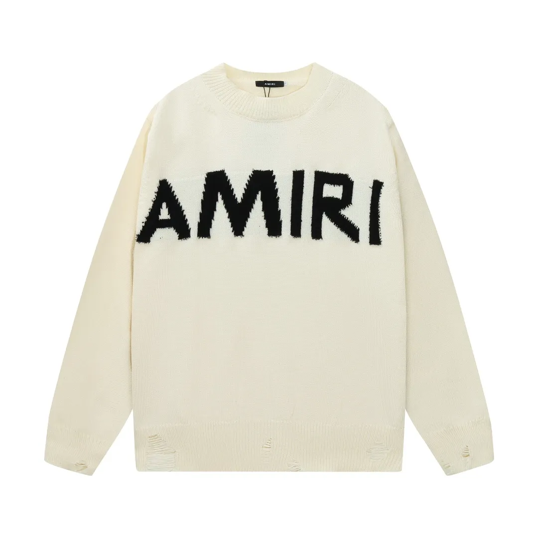 P280 AMIRI New Letter Logo Jacquard Tassel Destroyed Hole Sweater Color: White Black Size: S M L XL XXL