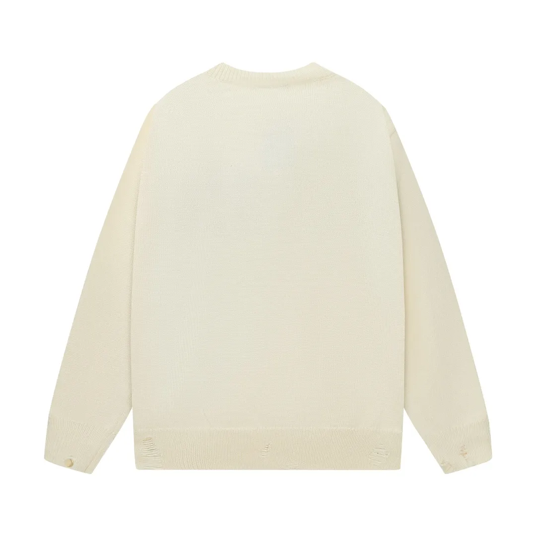 P280 AMIRI New Letter Logo Jacquard Tassel Destroyed Hole Sweater Color: White Black Size: S M L XL XXL