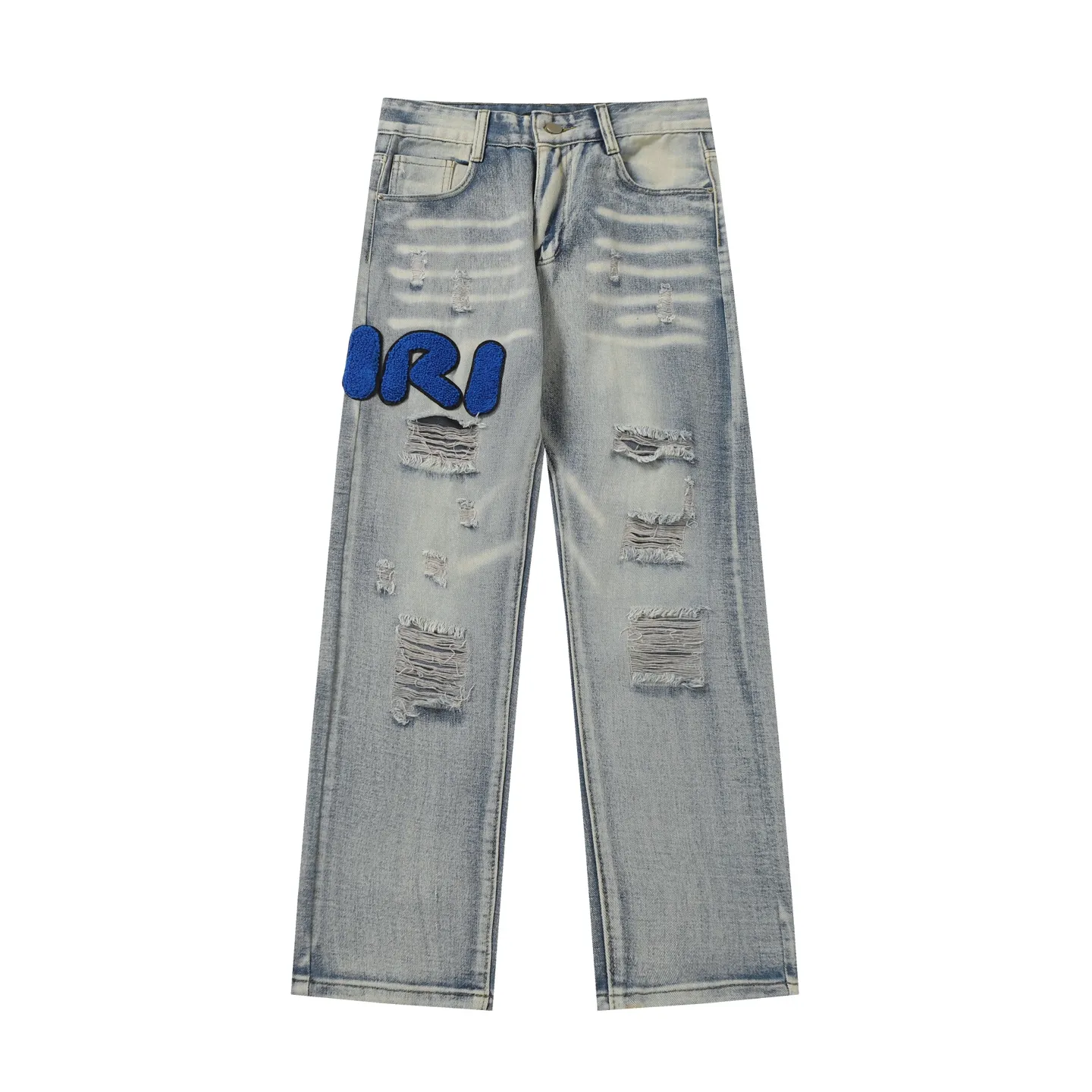 P260 AMIRI 25ss patch embroidery jeans trousers AMIRI high street basic ripped loose casual versatile jeans trousers amiri brand jeans break the production process and cutting of the original jeans, the fabrics are softer and more comfortable Hand-sewn collar label Customized logo buttons Genuine leather tag Color: Picture color Code number: 28-36