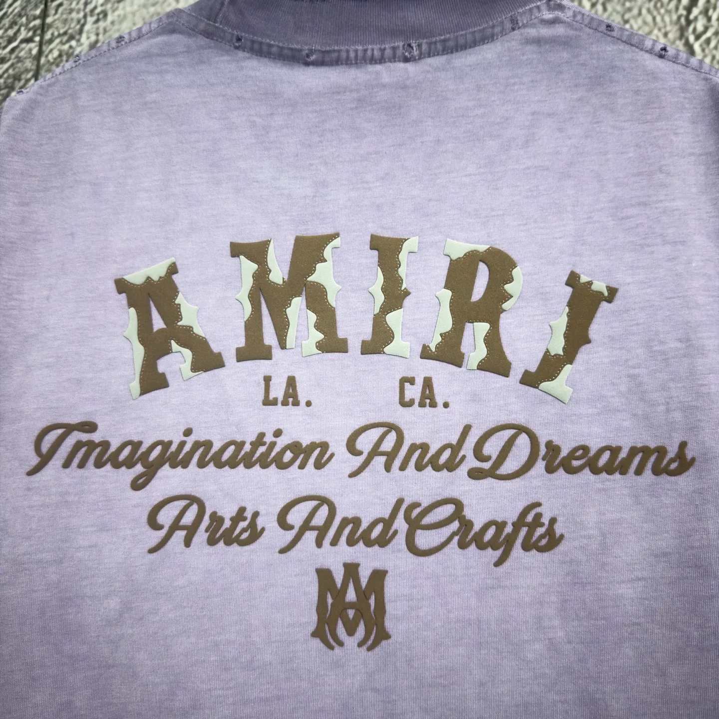 P170 𝙉𝙚𝙬⚜️AMl Amy》 2026 spring and summer new short-sleeved T-shirt, heavyweight pure cotton, washed and distressed, flocked and foamed letter personalized style Color: White Gray Purple Black Size: S M L XL XXL