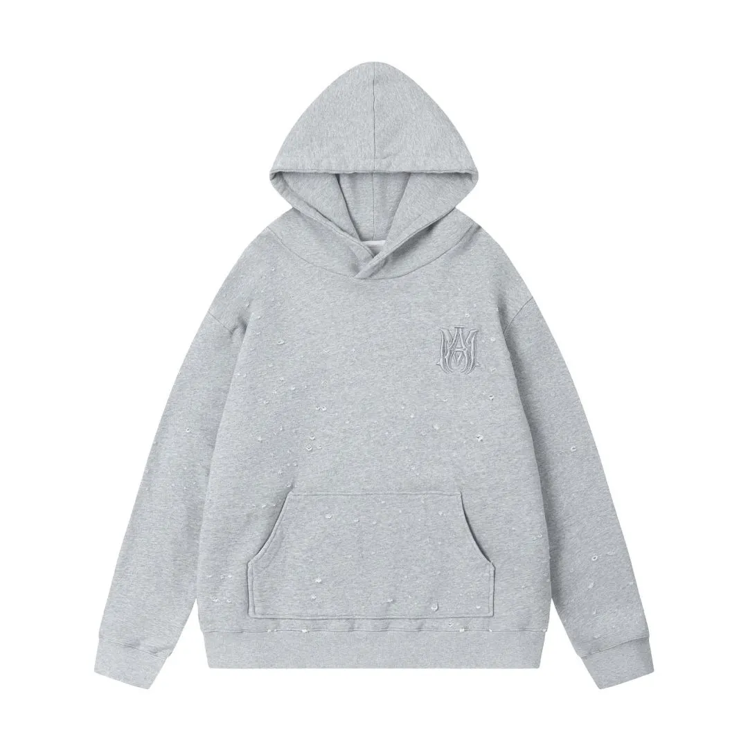 7177#P320AMIRI embroidered hole hooded sweatshirt, color: black, floral gray, size: S M L XL