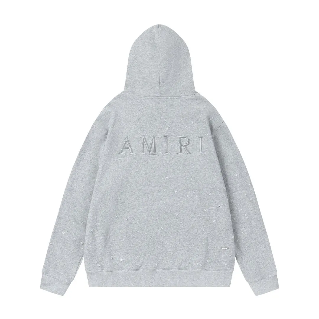 7177#P320AMIRI embroidered hole hooded sweatshirt, color: black, floral gray, size: S M L XL