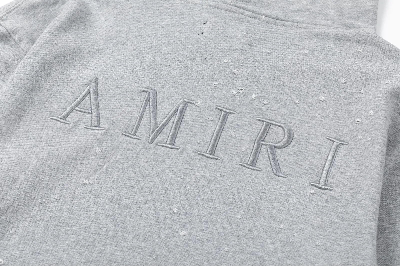 7177#P320AMIRI embroidered hole hooded sweatshirt, color: black, floral gray, size: S M L XL