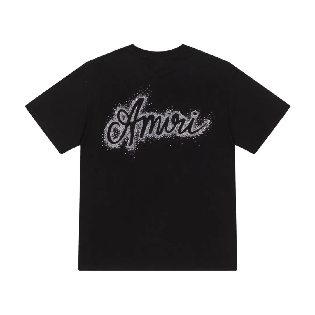 8047#P160, AMIRI hot diamond loose version short-sleeved T-shirt, made of 300 grams of fabric. Color: Black, Size: S M L XL