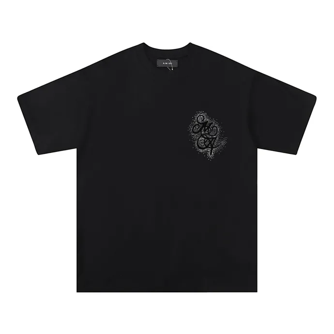 Style number: 715 P126 Fabric: 260g double yarn AMIRI 2025 spring and summer new logo round neck T-shirt high street men and women loose classic letter silver glitter short sleeves Color: black. White Size: S M L XL