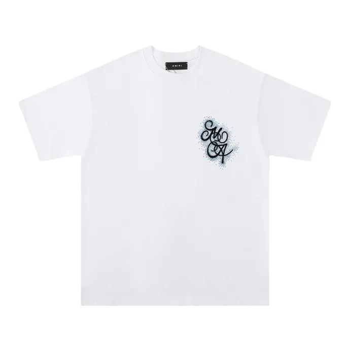 Style number: 715 P126 Fabric: 260g double yarn AMIRI 2025 spring and summer new logo round neck T-shirt high street men and women loose classic letter silver glitter short sleeves Color: black. White Size: S M L XL