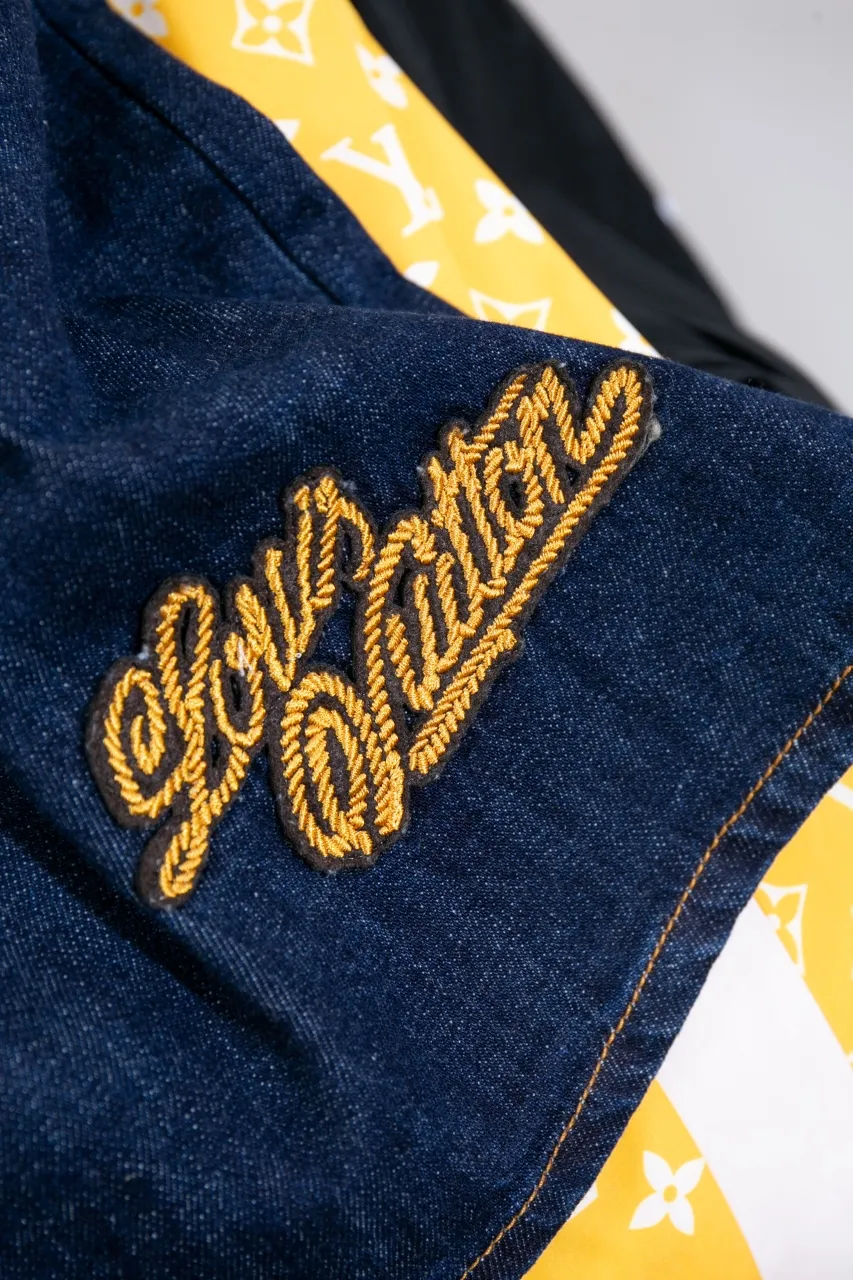 LV 2024 FW new autumn and winter cotton denim blue casual shorts, classic fit, Damier nubuck label decoration on the back waist, LV Ropes embroidered rope effect, with brand patch logo, metal lettering studs and buttons
