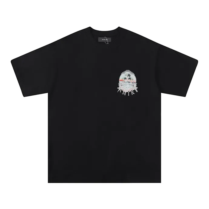 Style number: 697 P126 Fabric: 260g double yarn AMIRI 2025 spring and summer new logo round neck T-shirt high street men and women loose classic letter short sleeves Color: black Size: S M L XL