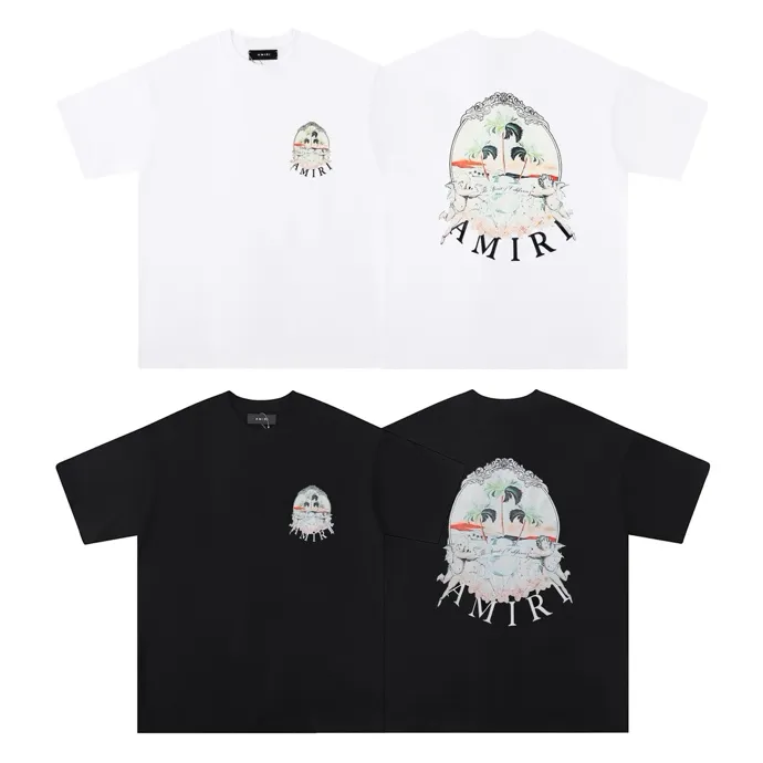 Style number: 697 P126 Fabric: 260g double yarn AMIRI 2025 spring and summer new logo round neck T-shirt high street men and women loose classic letter short sleeves Color: black Size: S M L XL