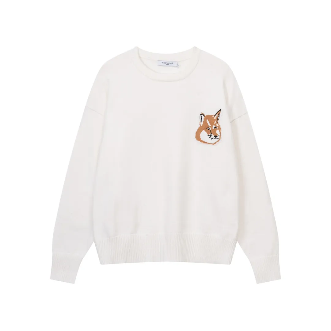 P200 A8119# MAISON KITSUNE 2023 new product big fox head embroidered on the chest, simple round neck daily casual pullover sweater, same style for men and women Color: black gray white Size: S-XL