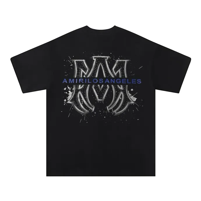 Style number: 723 P126 Fabric: 260g double yarn AMIRI 2025 spring and summer new logo round neck T-shirt high street men and women loose classic letter splash ink hot silver short sleeves Color: black. White Size: S M L XL
