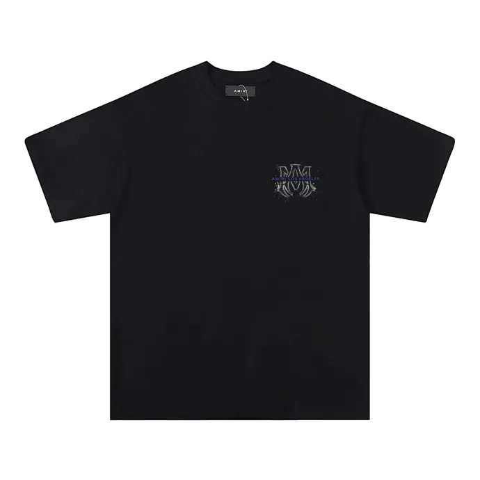 Style number: 723 P126 Fabric: 260g double yarn AMIRI 2025 spring and summer new logo round neck T-shirt high street men and women loose classic letter splash ink hot silver short sleeves Color: black. White Size: S M L XL