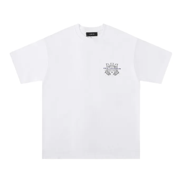 Style number: 723 P126 Fabric: 260g double yarn AMIRI 2025 spring and summer new logo round neck T-shirt high street men and women loose classic letter splash ink hot silver short sleeves Color: black. White Size: S M L XL