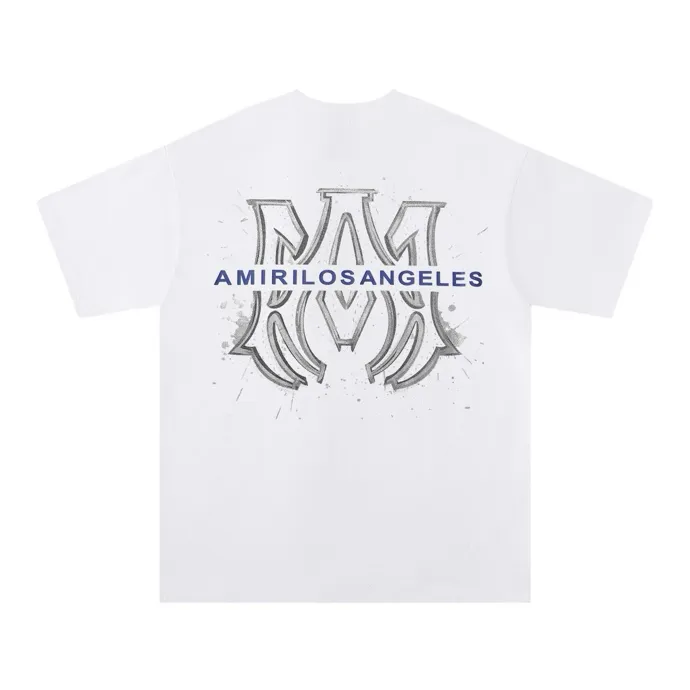 Style number: 723 P126 Fabric: 260g double yarn AMIRI 2025 spring and summer new logo round neck T-shirt high street men and women loose classic letter splash ink hot silver short sleeves Color: black. White Size: S M L XL