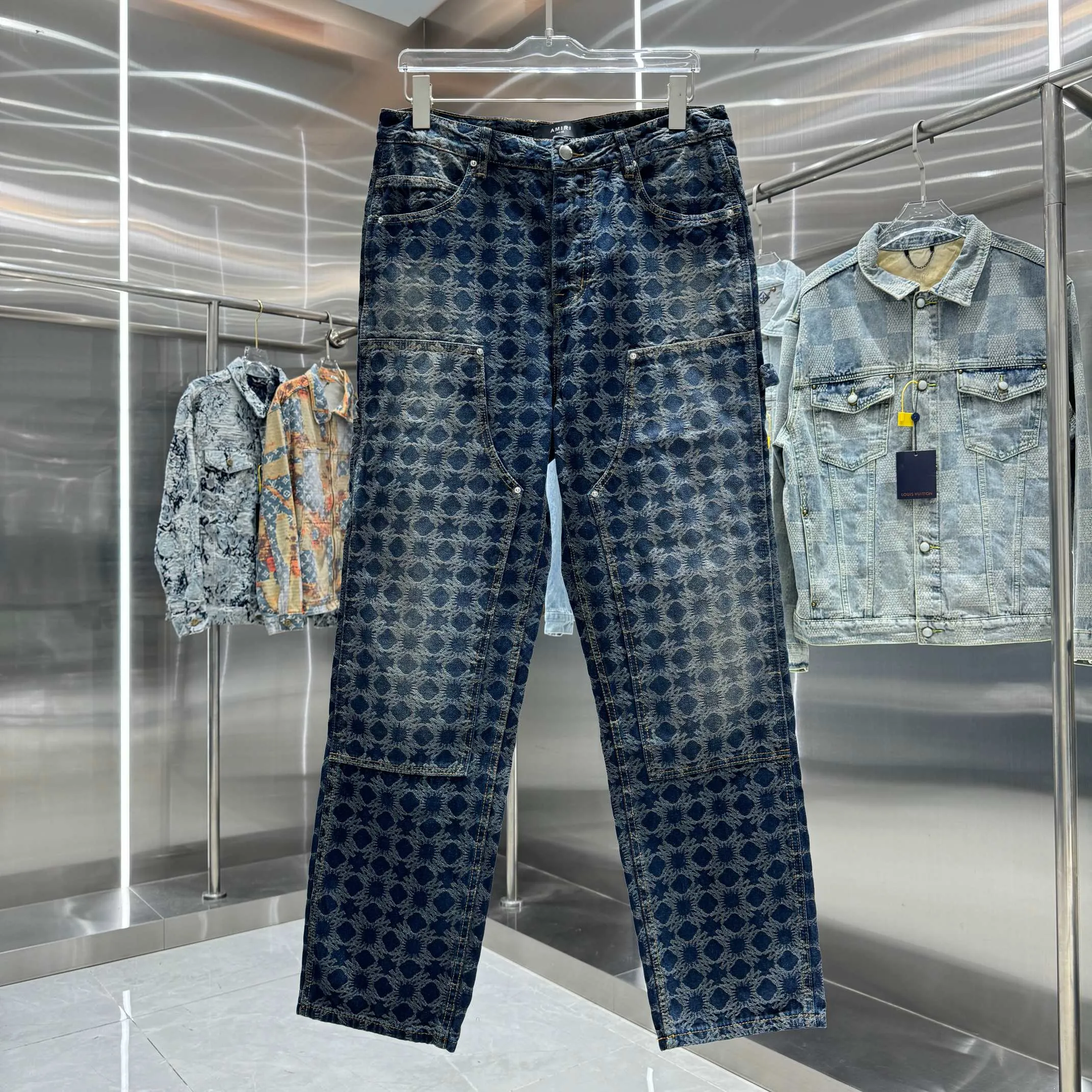 P300 Amiri full-print LOGO jacquard workwear street fashion loose straight jeans Color Picture Color Code Number 30 32 34 36 38