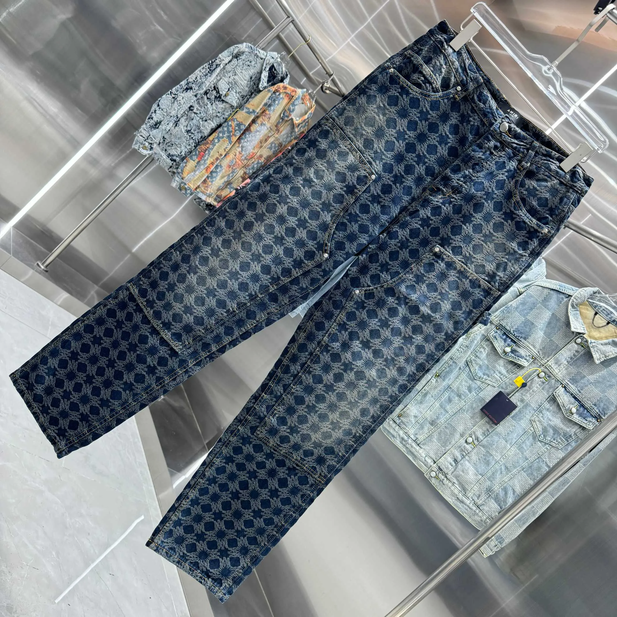 P300 Amiri full-print LOGO jacquard workwear street fashion loose straight jeans Color Picture Color Code Number 30 32 34 36 38