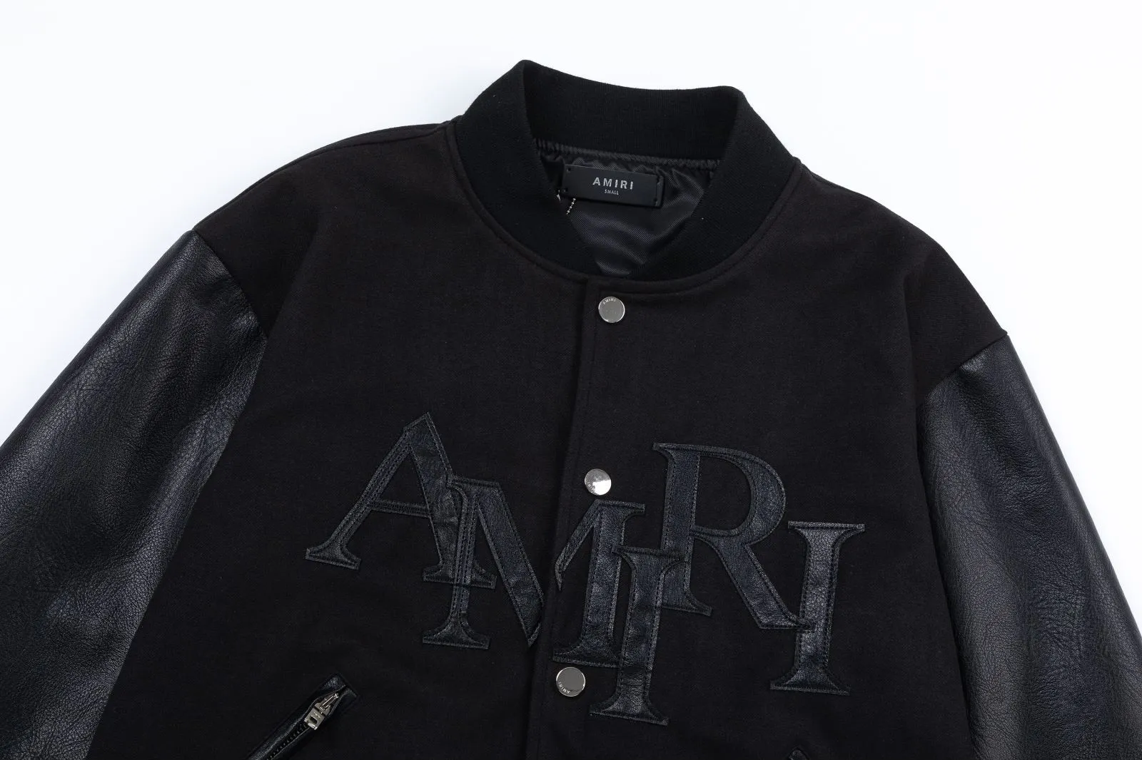 7158#P456AMIRI leather embroidered LOGO, color: black, size: S M L XL
