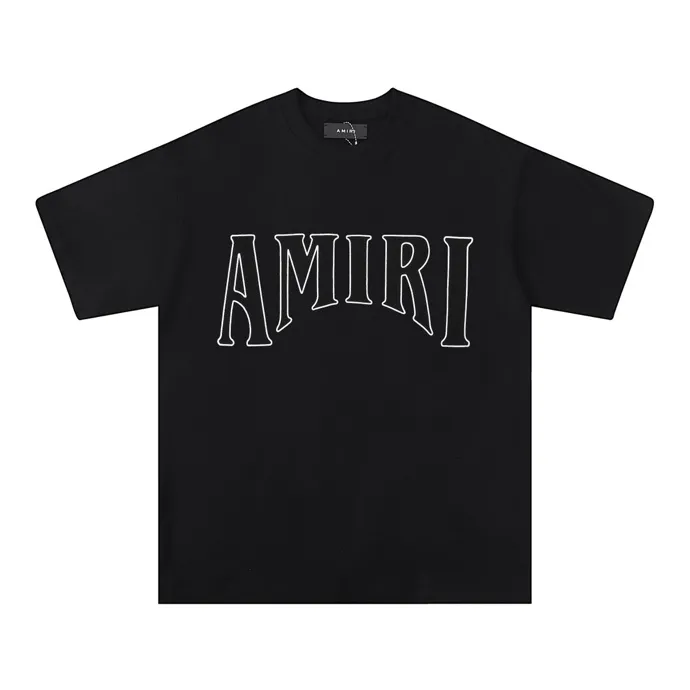 Style number: 696 P120 Fabric: 260g double yarn AMIRI 2025 spring and summer new logo round neck T-shirt high street men and women loose classic sun letter short sleeves Color: white black Size: S M L XL