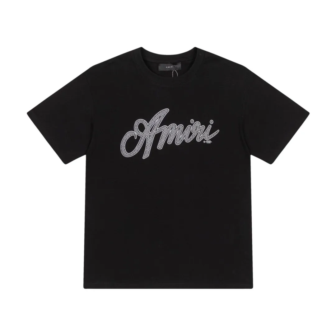 8040#P144amiri new logo loose version T-shirt, made of 300g weight fabric, color: black, white, size: S M L XL