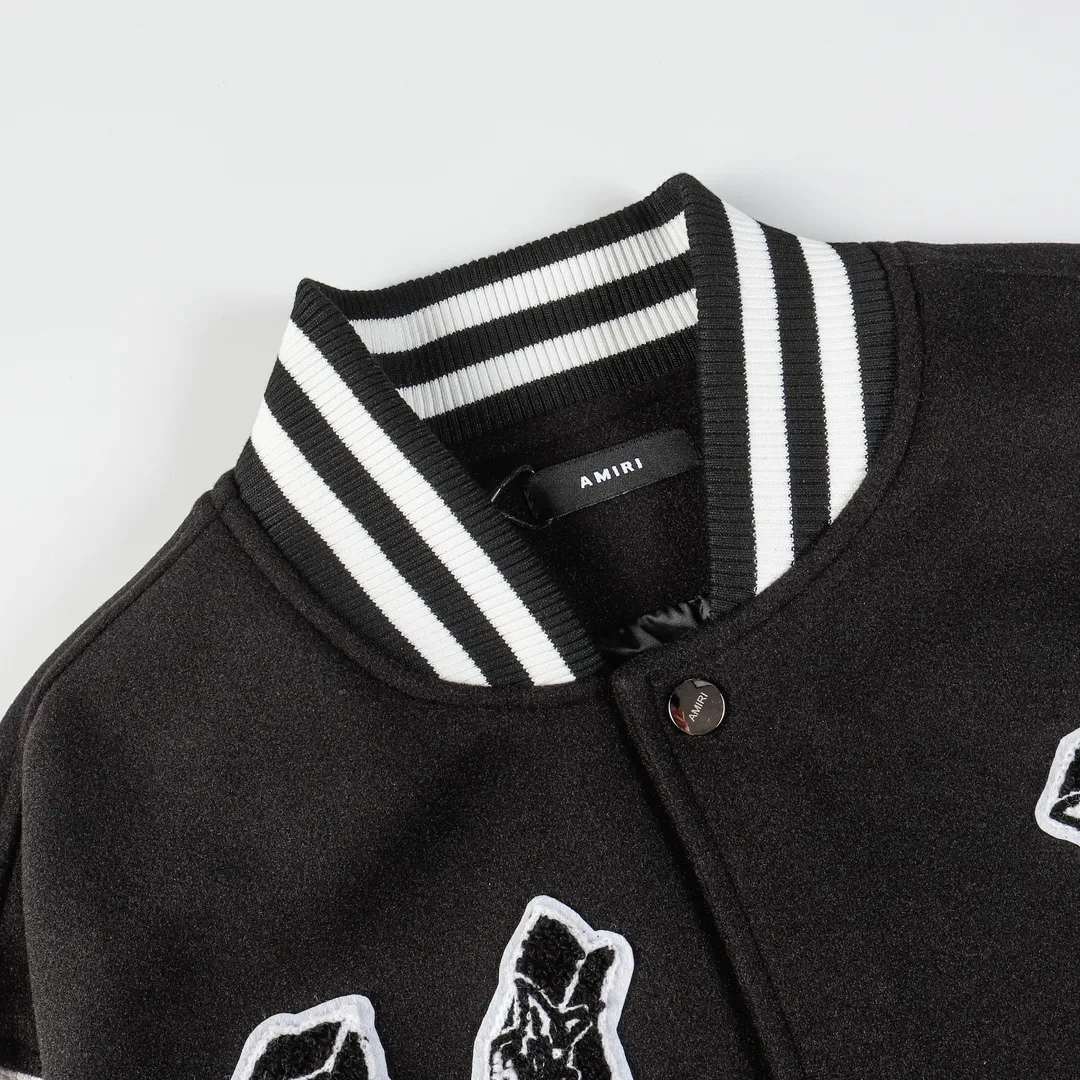 P390 Amiri2024ss Cupid💘baseball uniform jacket -Using towel embroidery technology, pocket hardware zipper design, full of uniqueness -700g dragon and phoenix nylon and litchi pattern PU collide💥 Fashionable and versatile M L Xl xxl