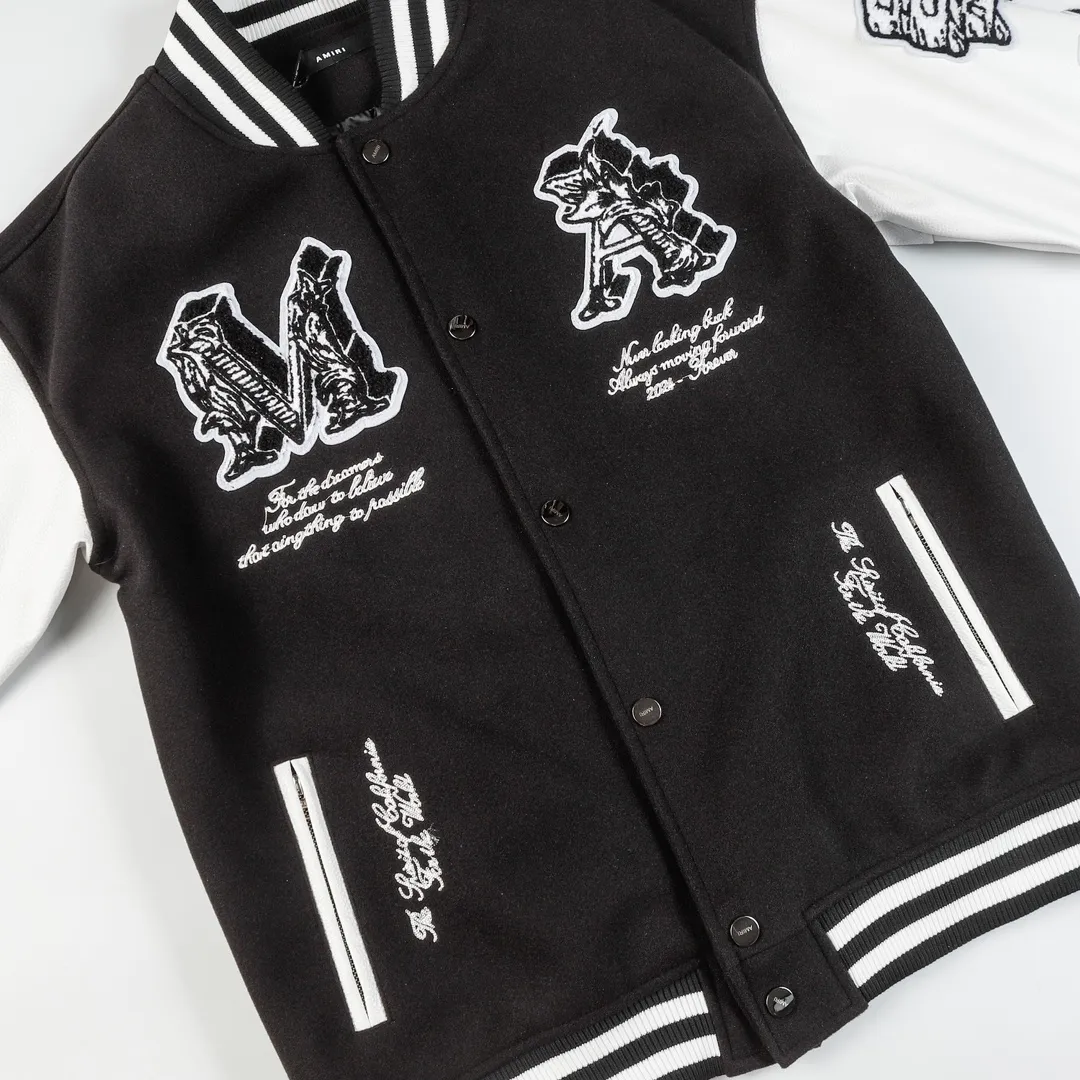 P390 Amiri2024ss Cupid💘baseball uniform jacket -Using towel embroidery technology, pocket hardware zipper design, full of uniqueness -700g dragon and phoenix nylon and litchi pattern PU collide💥 Fashionable and versatile M L Xl xxl