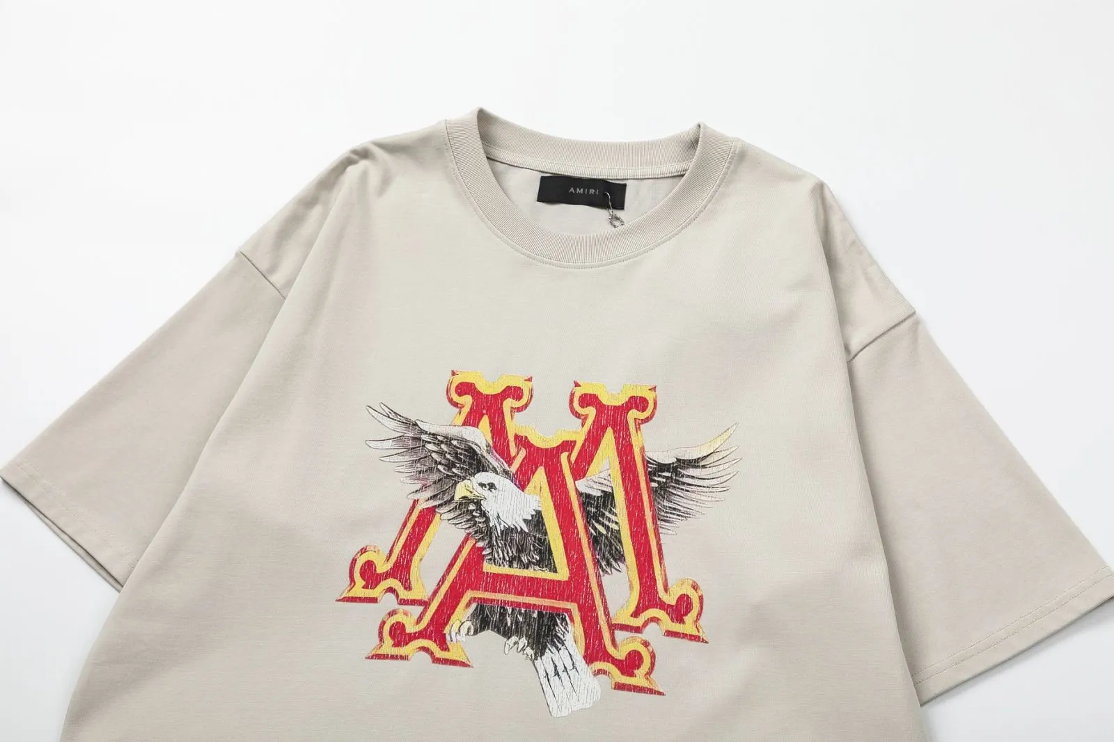8027#P156amiri washed model with digital printed cracked logo, made of 300g fabric, color: black, dawn silver. Size: S M L XL