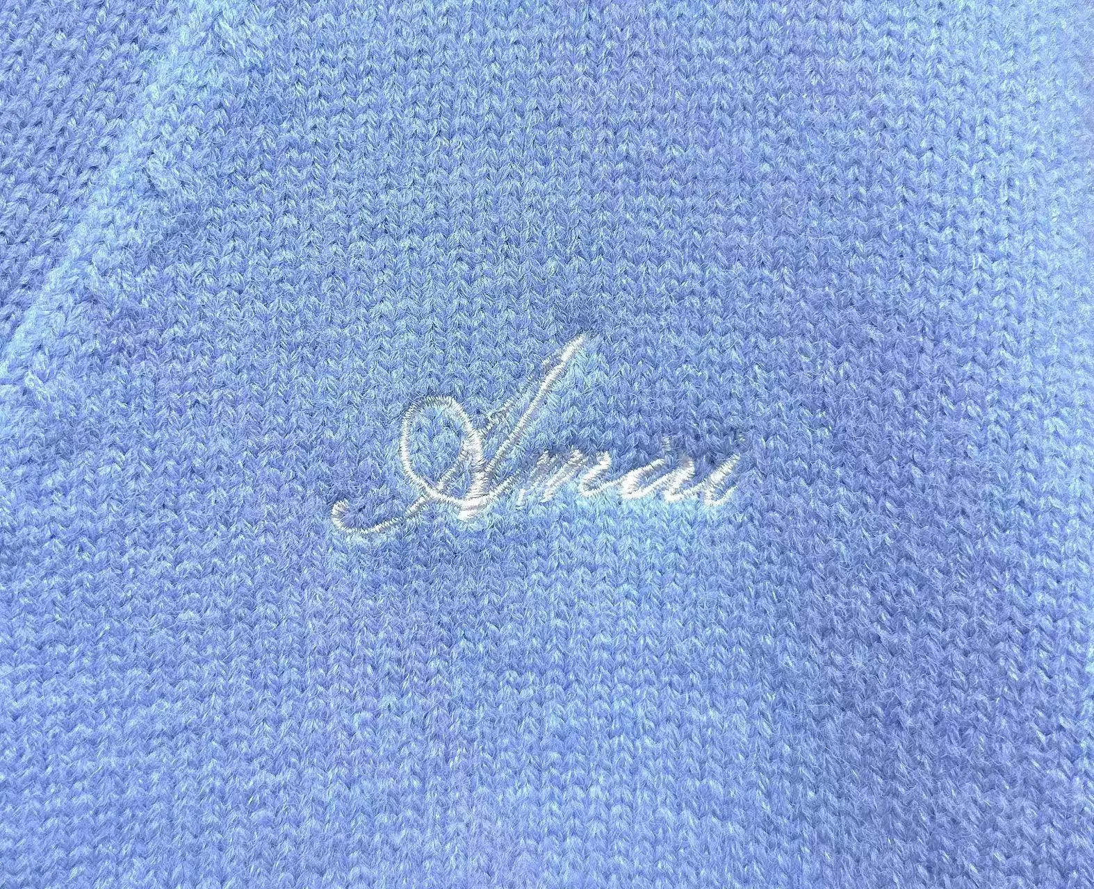 P270 🎉AMIRI new V-neck cardigan sweater, logo embroidery on the chest, 1:1 towel embroidery on the sleeves Color: apricot white, cerulean blue, black, size: S M L XL XXL