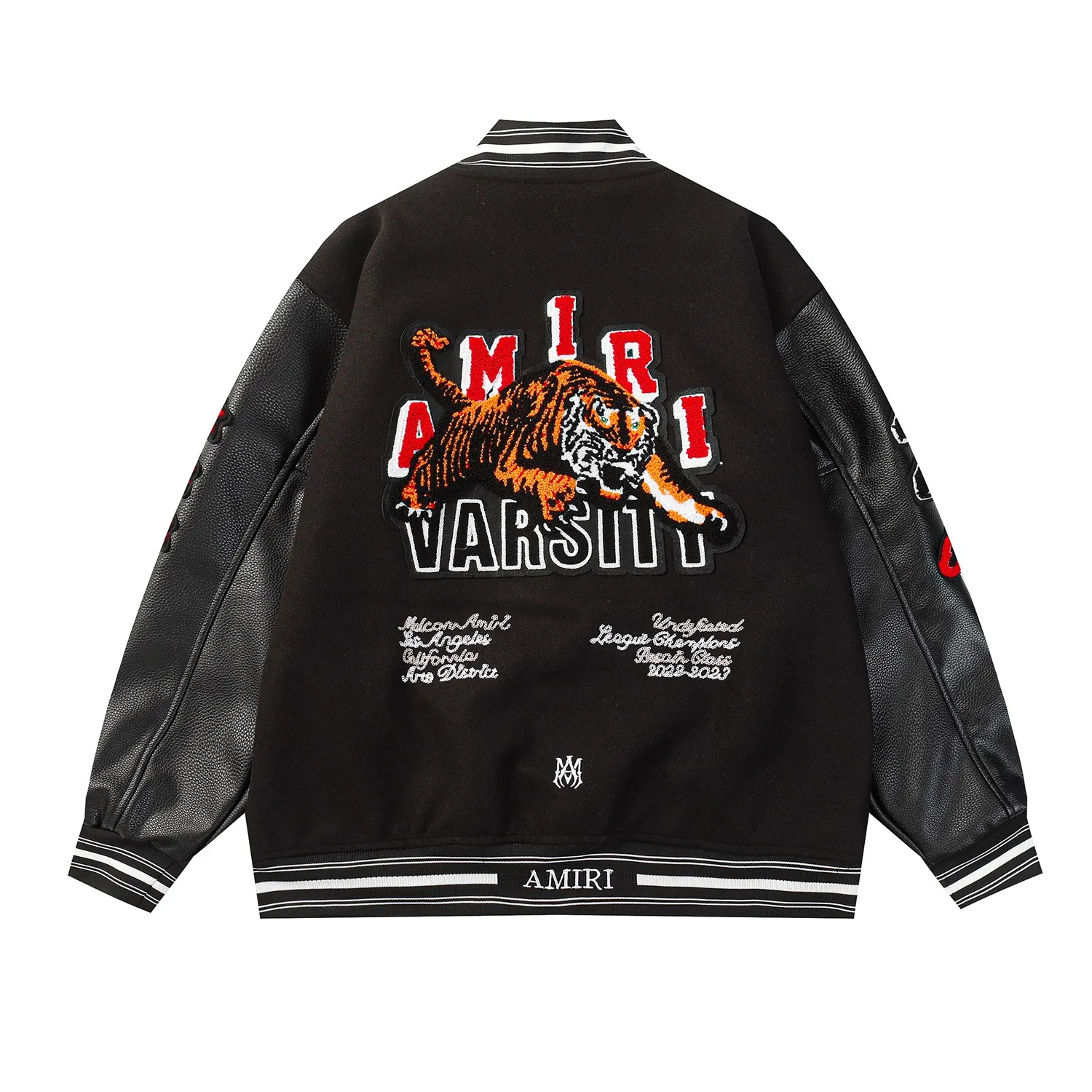 P370 AMIRI's new tiger towel embroidered baseball jacket with thousands of needles, high weight dragon and phoenix nylon fabric with pebbled leather sleeves, heavy industry hardware restored one to one M L XL XXL