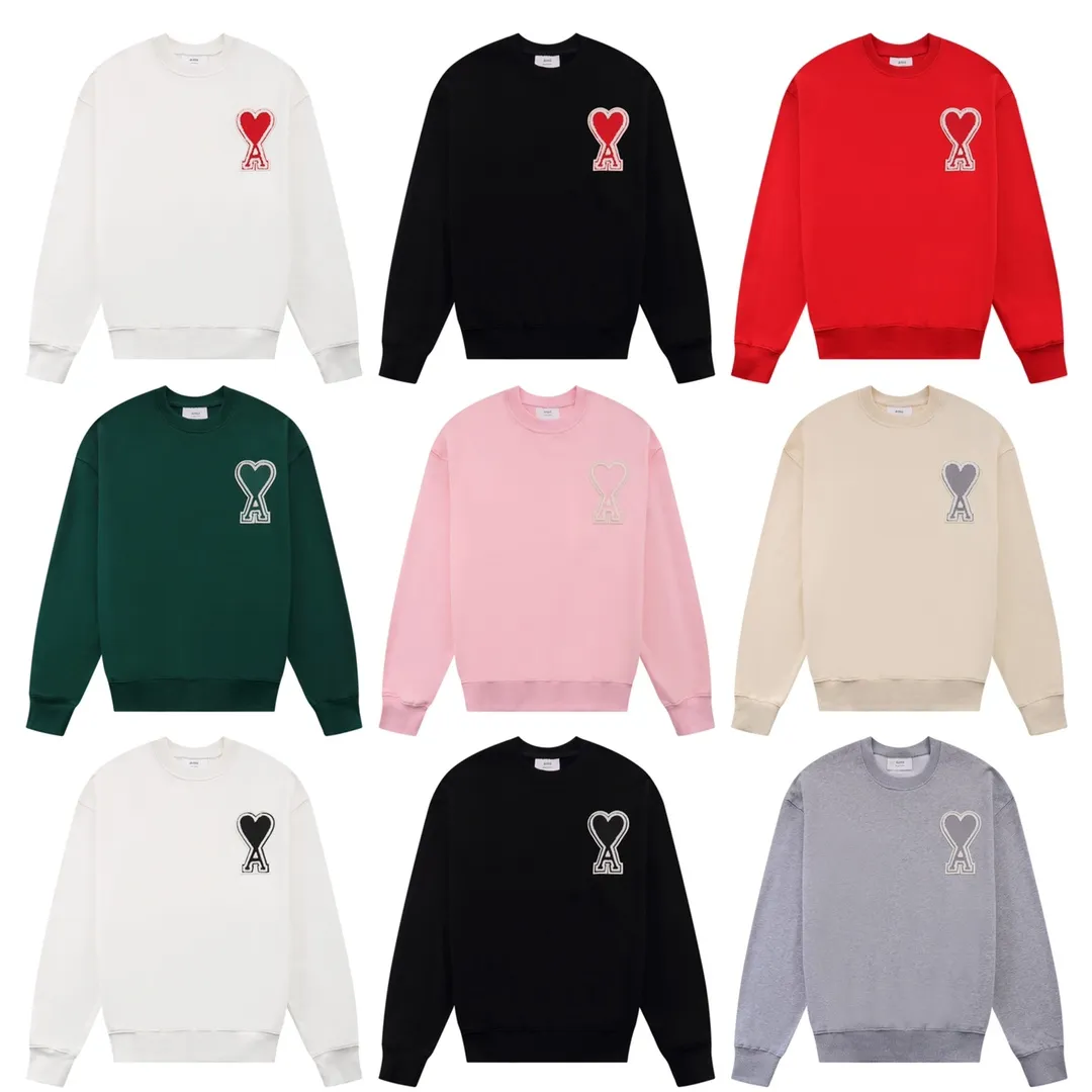 CY611#ami Alexandre Mattiussi21SS embroidered red heart solid color big love round neck peach heart sweatshirt, same style for men and women, 10S thickened cotton David sweatshirt 380G terry fabric Color: black white gray red green pink apricot black red white red code number: S-XL