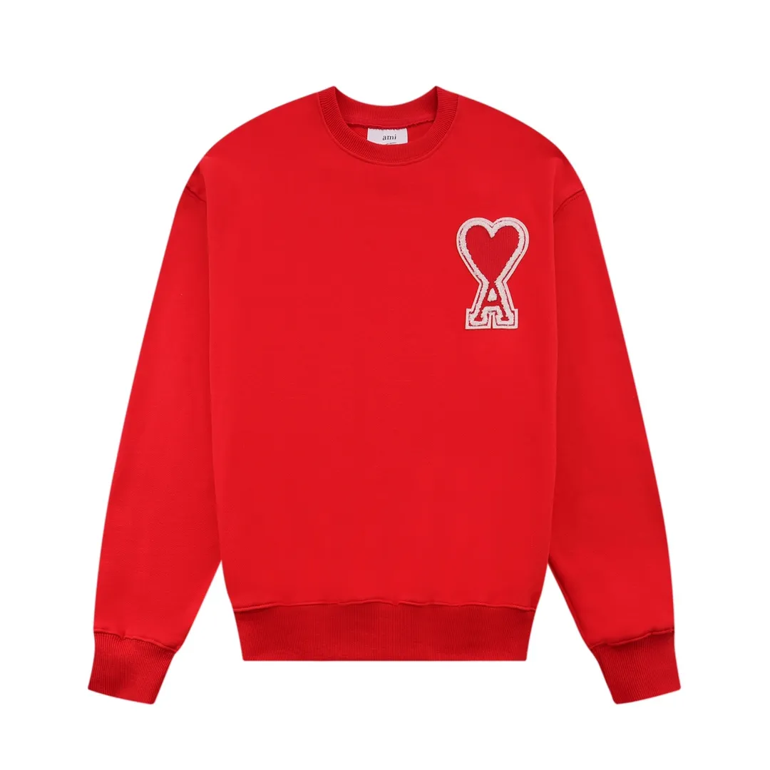 CY611#ami Alexandre Mattiussi21SS embroidered red heart solid color big love round neck peach heart sweatshirt, same style for men and women, 10S thickened cotton David sweatshirt 380G terry fabric Color: black white gray red green pink apricot black red white red code number: S-XL