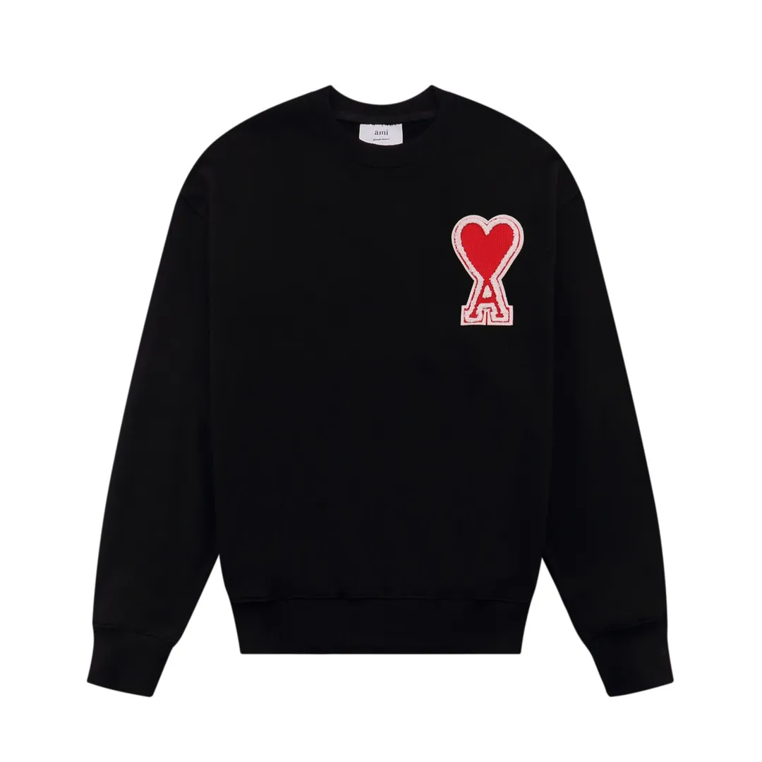 CY611#ami Alexandre Mattiussi21SS embroidered red heart solid color big love round neck peach heart sweatshirt, same style for men and women, 10S thickened cotton David sweatshirt 380G terry fabric Color: black white gray red green pink apricot black red white red code number: S-XL