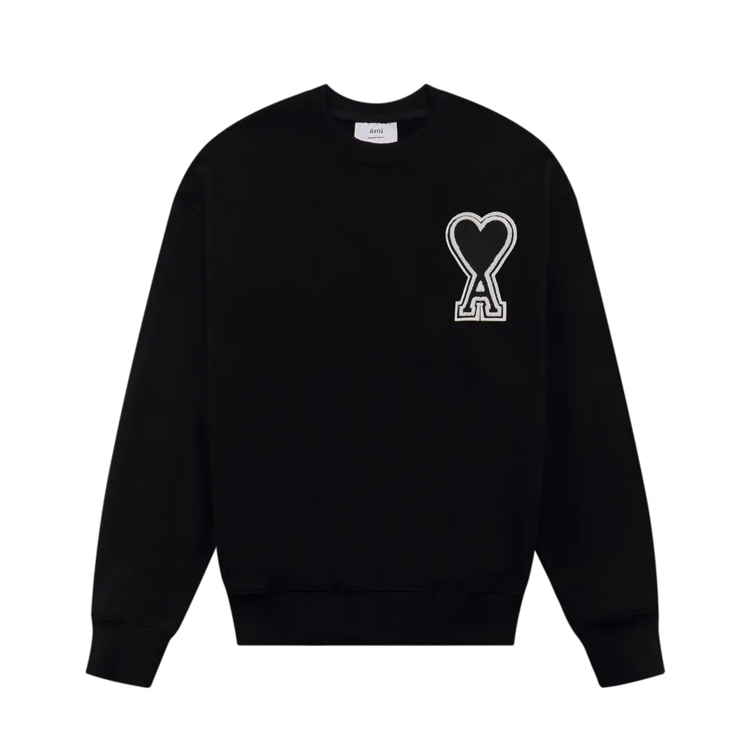 CY611#ami Alexandre Mattiussi21SS embroidered red heart solid color big love round neck peach heart sweatshirt, same style for men and women, 10S thickened cotton David sweatshirt 380G terry fabric Color: black white gray red green pink apricot black red white red code number: S-XL