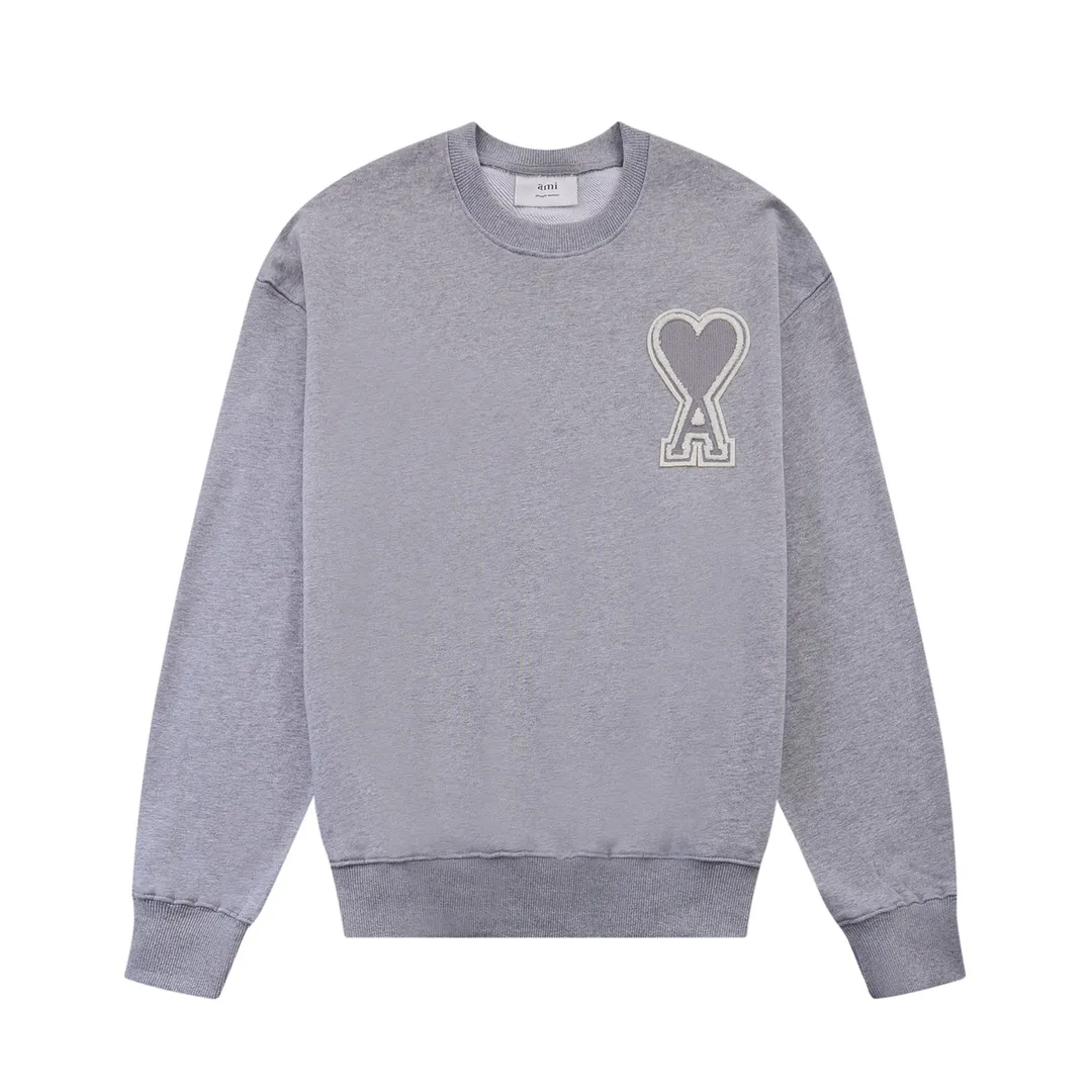 CY611#ami Alexandre Mattiussi21SS embroidered red heart solid color big love round neck peach heart sweatshirt, same style for men and women, 10S thickened cotton David sweatshirt 380G terry fabric Color: black white gray red green pink apricot black red white red code number: S-XL