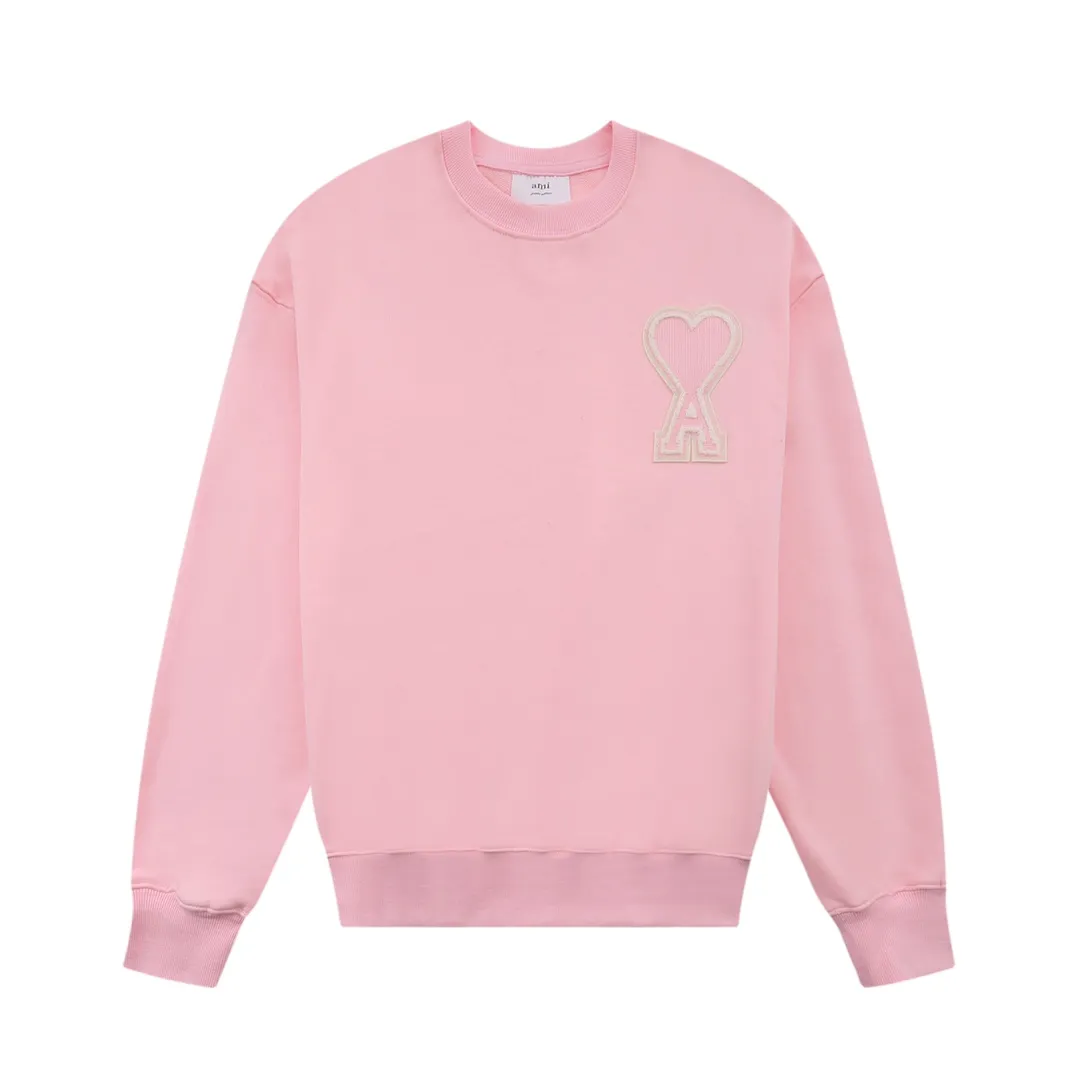 CY611#ami Alexandre Mattiussi21SS embroidered red heart solid color big love round neck peach heart sweatshirt, same style for men and women, 10S thickened cotton David sweatshirt 380G terry fabric Color: black white gray red green pink apricot black red white red code number: S-XL