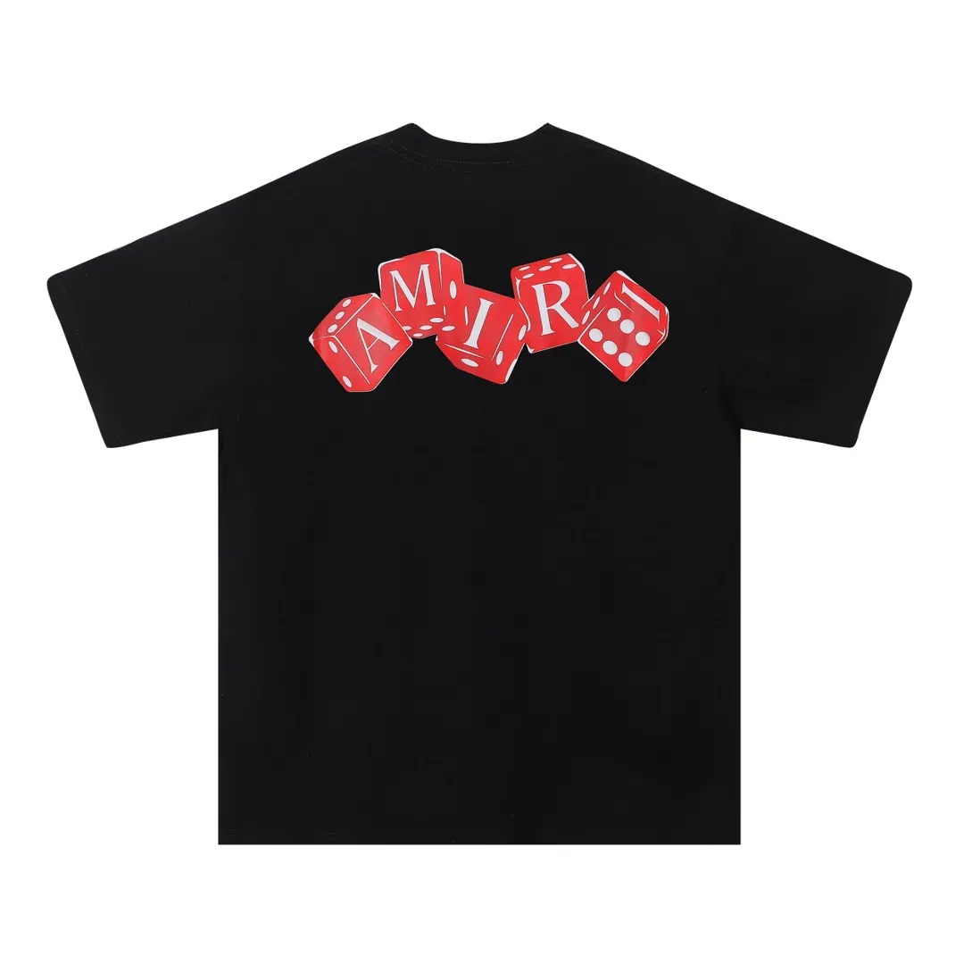 P114 Fabric: 260g double yarn AMIRI 2025 spring and summer new logo round neck T-shirt high street same style for men and women loose classic letter printed short sleeves Color: black. Apricot Size: S M L XL
